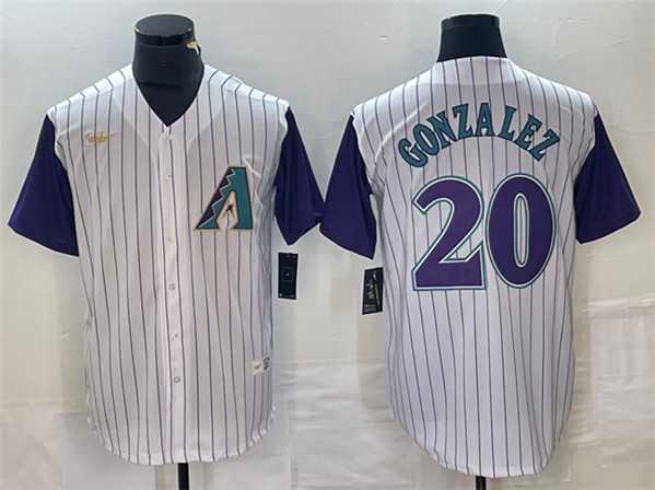 Mens Arizona Diamondbacks #20 Luis Gonzalez White Throwback Cool Base Stitched Baseball Jersey